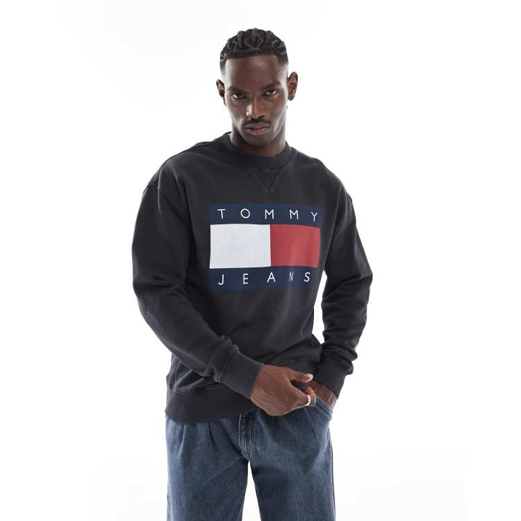 Tommy Jeans large flag sweatshirt in black | ASOS 