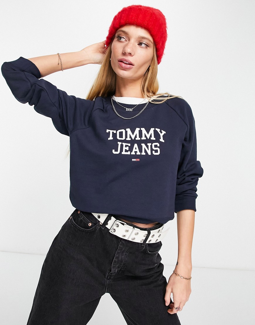 Tommy Jeans large logo pullover in navy