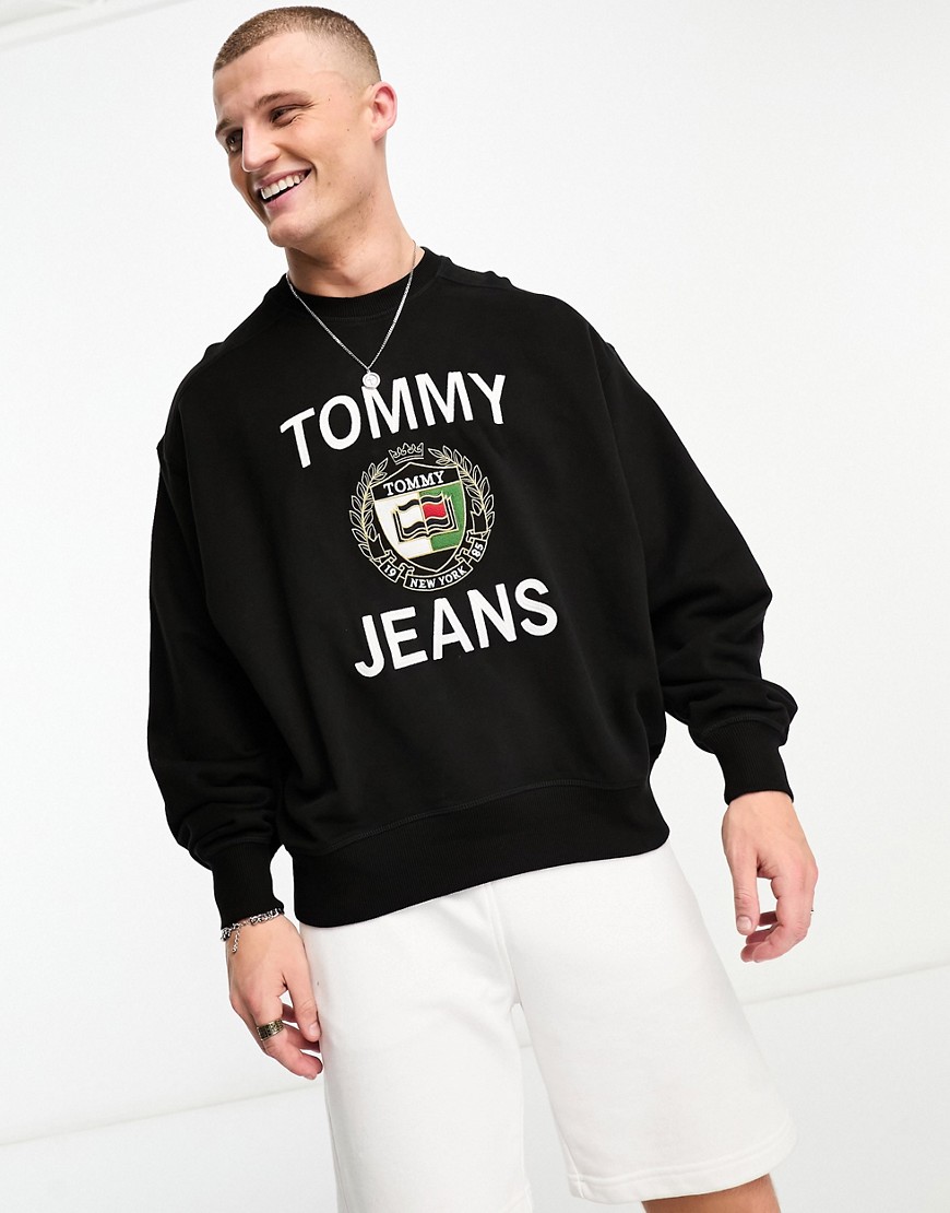 Tommy Jeans large logo sweatshirt in black