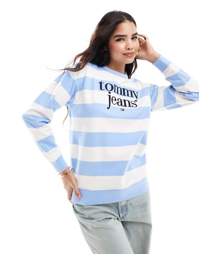 Tommy Jeans - large logo sweatshirt in blue and white stripe