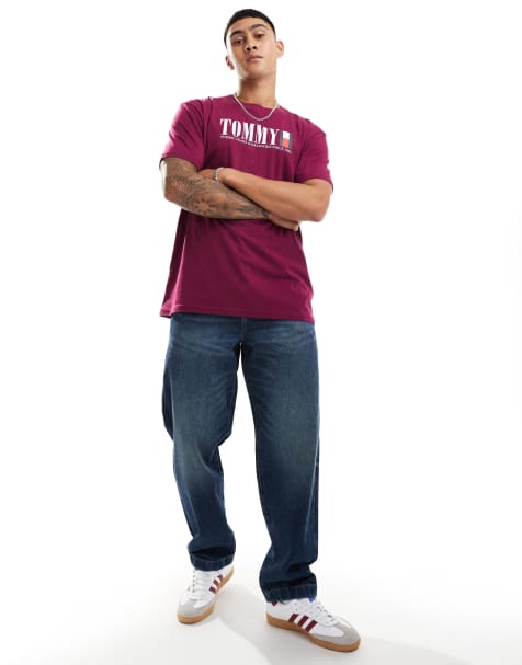 Tommy Jeans large logo t-shirt in fuchsia purple - view 1