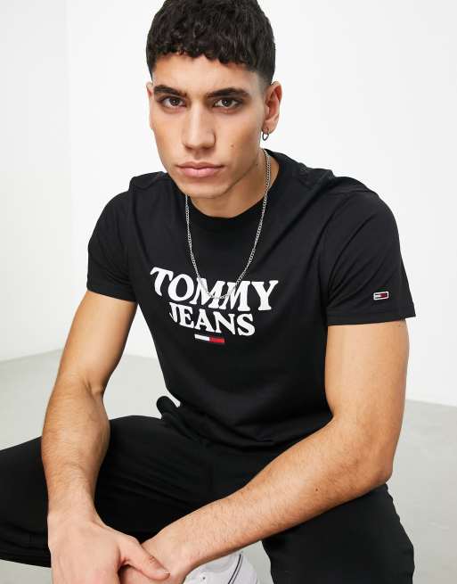 Tommy Jeans large logo t-shirt slim fit in black | ASOS