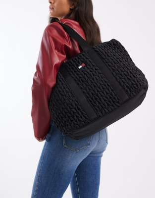 Tommy Jeans Large Quilted Tote Bag In Black