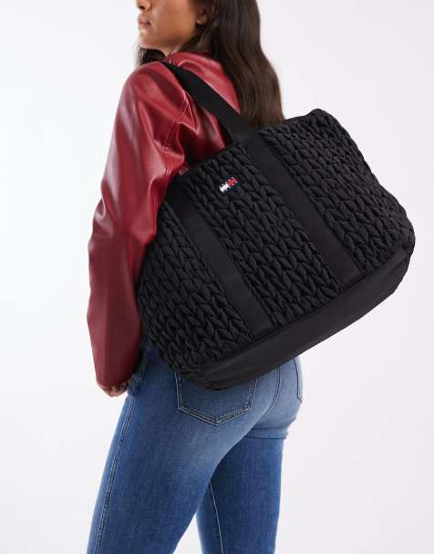 Tommy Jeans large quilted tote bag in black - view 1