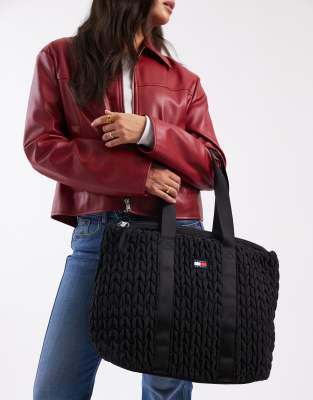 Tommy Jeans Large Quilted Tote Bag In Black