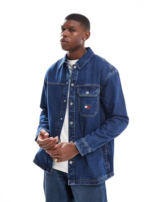 Tommy Jeans – Lässige Jeans-Hemdjacke in Blau mit Pattentasche