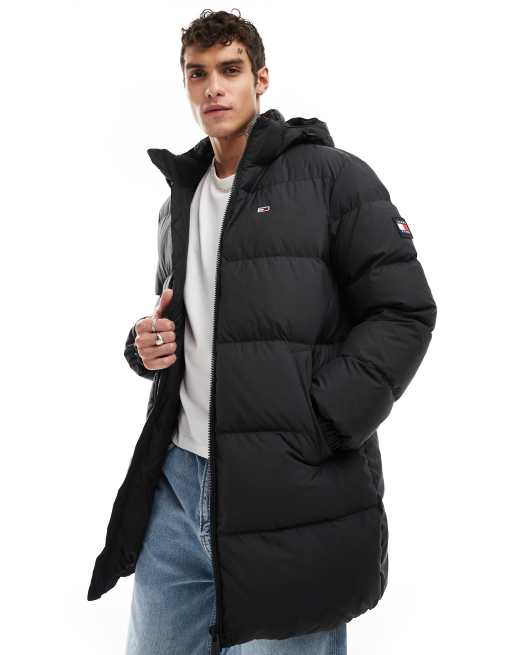 Tommy Jeans – Lässiger Daunen-Parka in Schwarz mit Kapuze