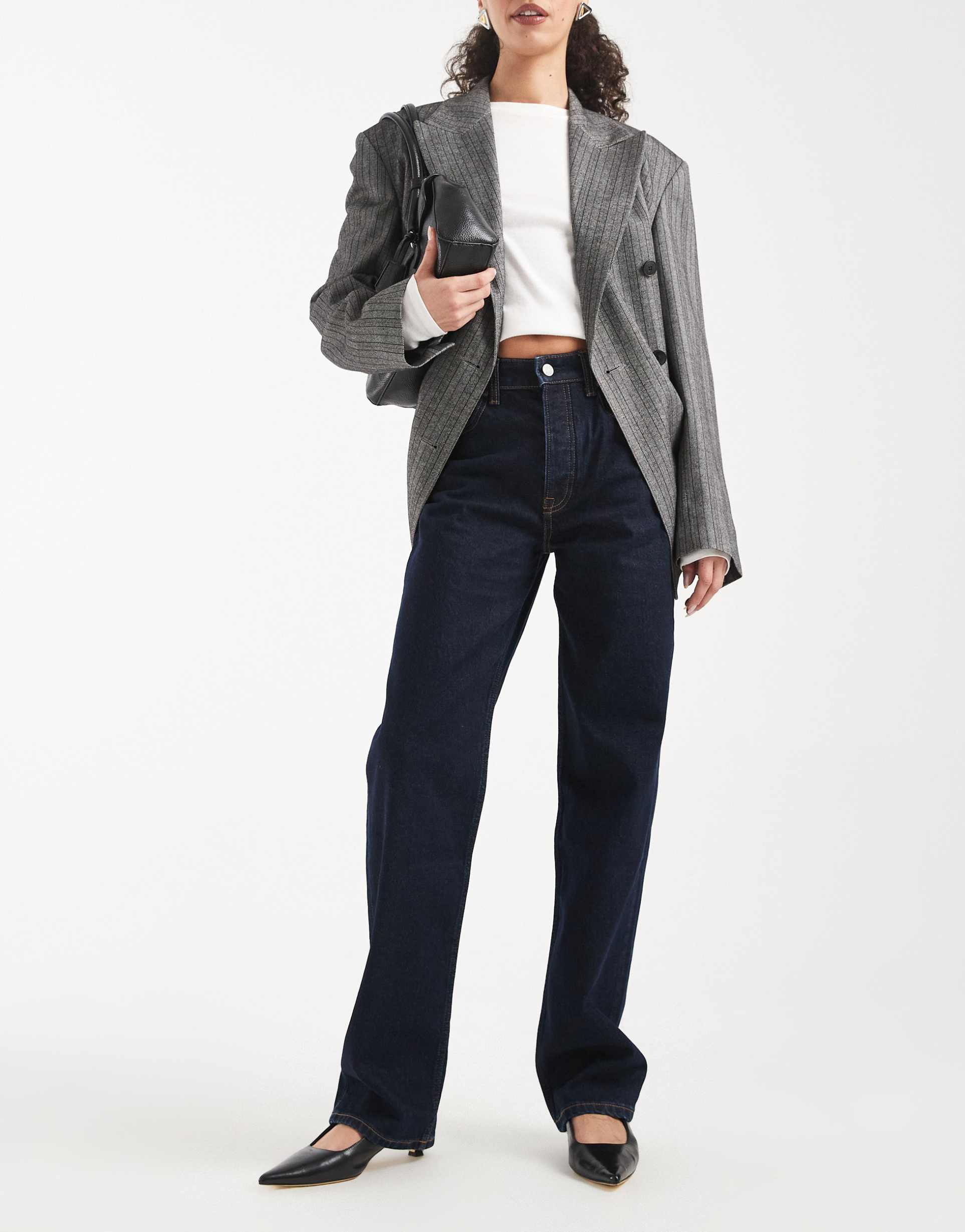 tommy jeans layla high rise slim straight fit jeans in dark wash blue