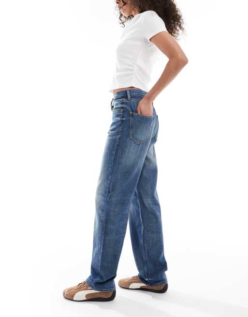 Tommy Jeans Layla high rise slim straight leg jeans in mid wash blue