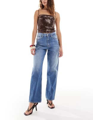 Layla - Jean slim coupe droite - Délavage moyen-Bleu W27 L30