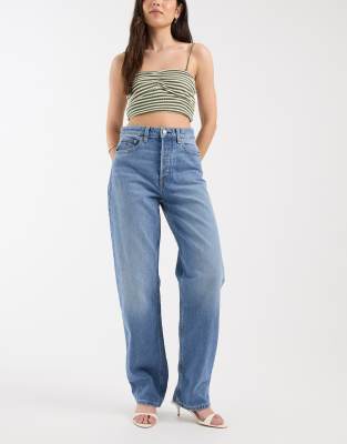 Layla - Jean taille haute coupe slim droite - Bleu moyen délavé W30 L32