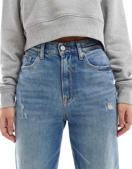 Tommy Jeans – Layla – Mellanblå, tvättade, raka jeans med smal passform, 5 av 5