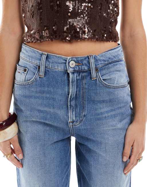 Tommy Jeans – Layla – Mellanblå, tvättade, raka jeans med smal passform, 5 av 5