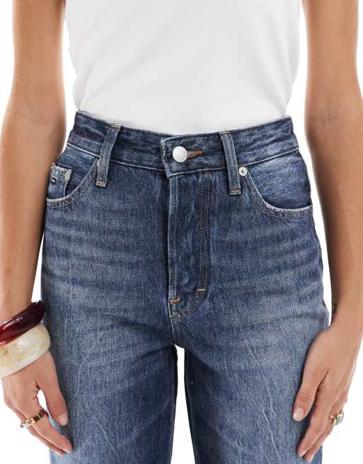 Tommy Jeans – Layla – Mörkblå, smala, raka jeans med hög midja och blommigt tryck, 5 av 5