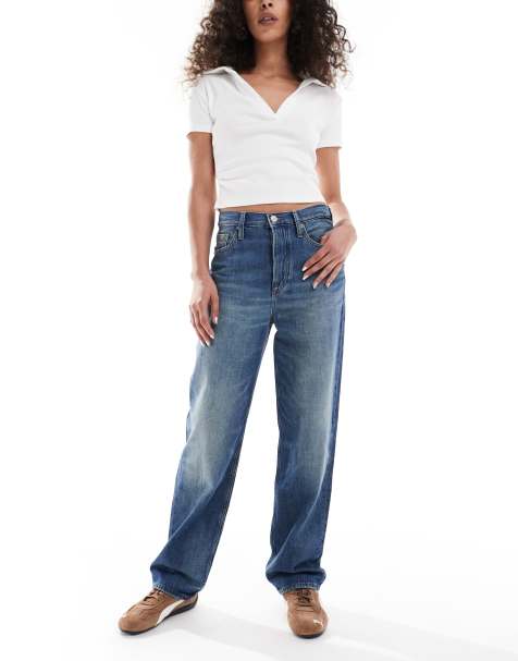Tommy Jeans Layla high rise slim straight leg jeans in mid wash blue