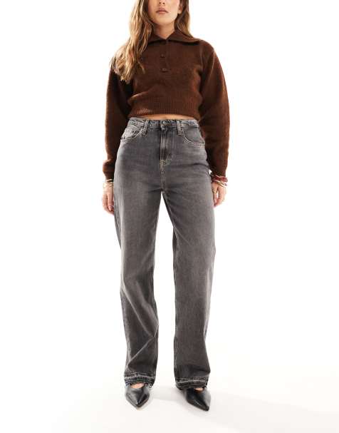 Tommy Jeans – Layla – Schmale Jeans in Dunkelgrau mit hohem Bund und unverarbeitetem Saum - view 1