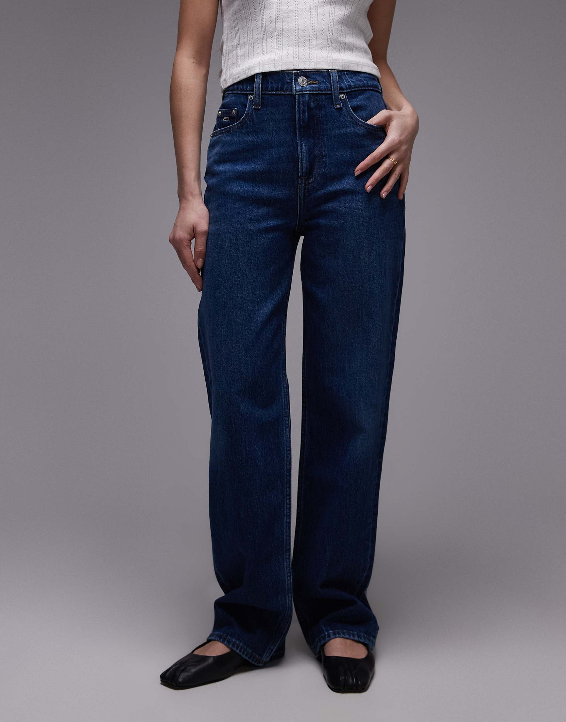 tommy jeans layla slim straight jeans in dark wash
