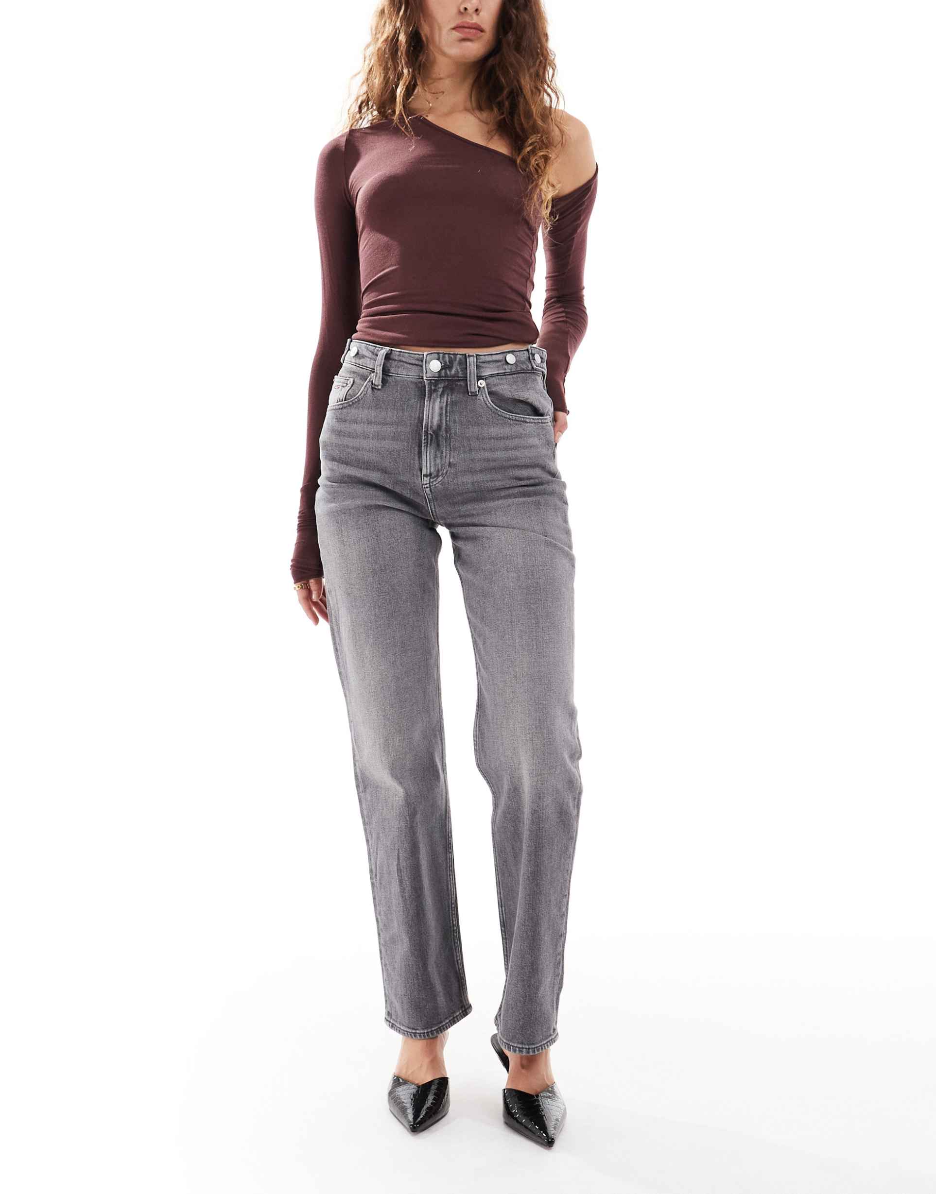 tommy jeans layla slim straight leg jeans in washed black