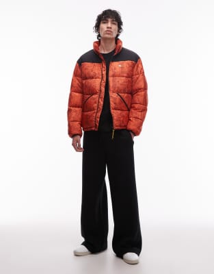 Tommy Jeans Leafy All-over Print Puffer Jacket In Orange