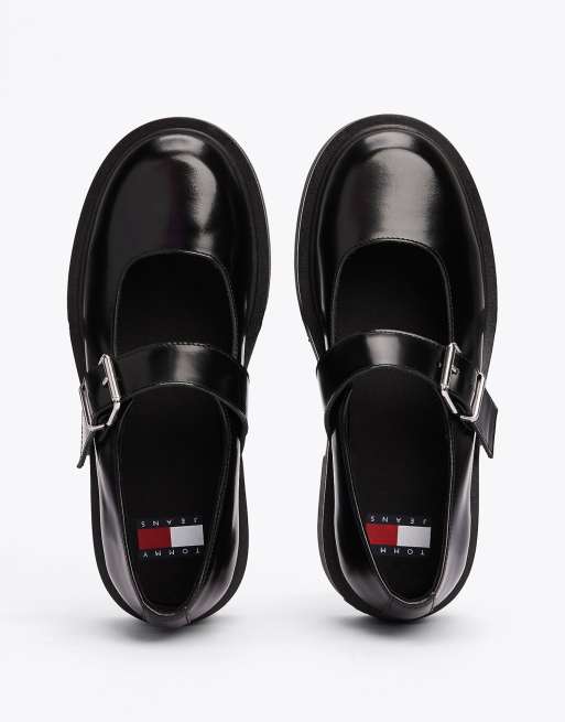 Tommy Jeans Leather block heel mary janes in black, 3 of 4