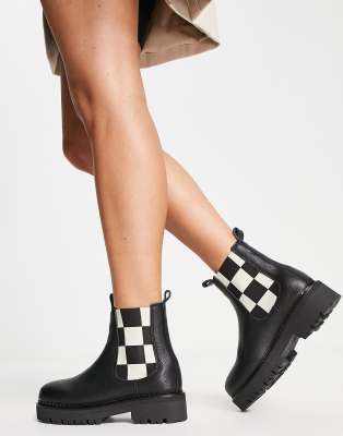 Tommy Jeans Leather Checkerboard Chelsea Boots In Black