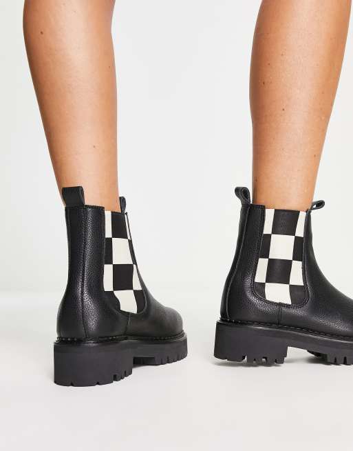 Tommy Jeans leather checkerboard chelsea boots in black