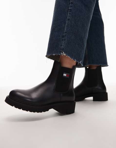 Tommy Jeans leather chelsea boots in black - view 1
