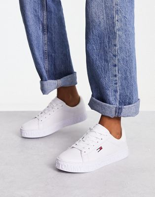 Tommy Jeans leather cool sneaker trainers in white | ASOS