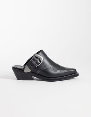 Tommy Jeans Leather Cowboy Mules In Black