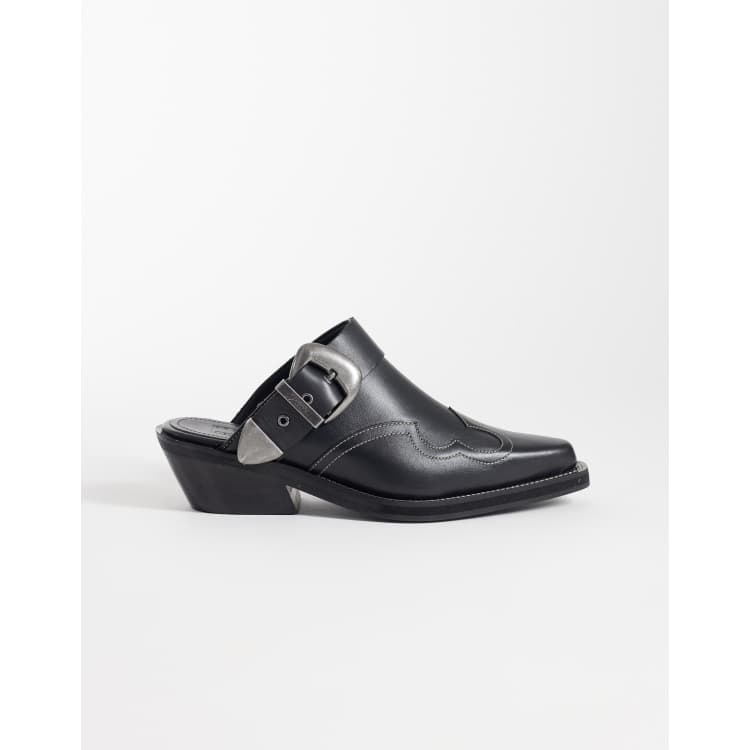 Tommy Jeans leather cowboy mules in black | ASOS