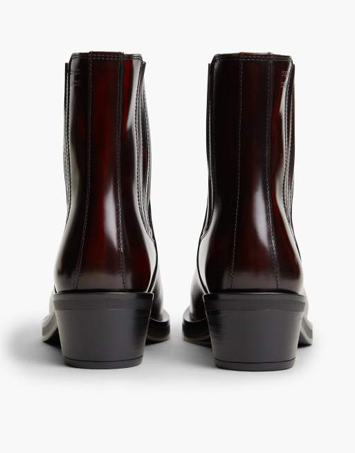 Tommy Jeans Leather embossed logo western boots in burgundy velvet, 4 of 7