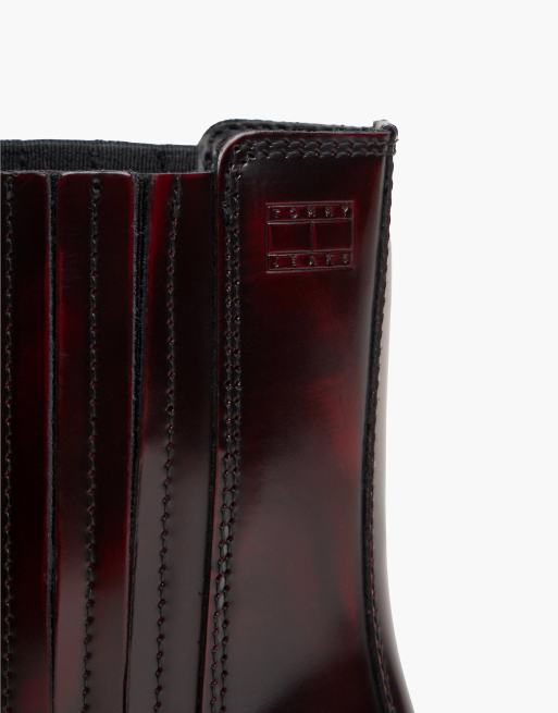 Tommy Jeans Leather embossed logo western boots in burgundy velvet, 6 of 7