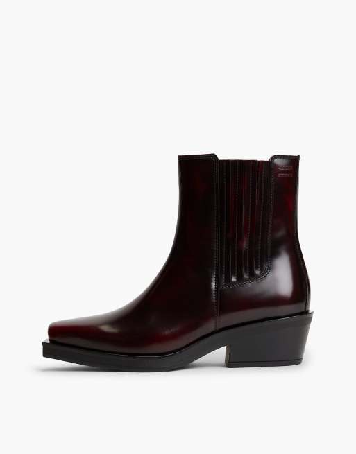 Tommy Jeans Leather embossed logo western boots in burgundy velvet, 7 of 7