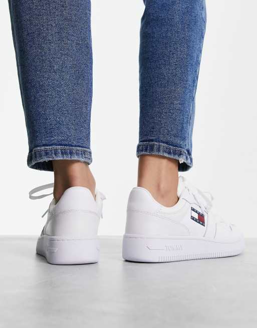 Low-Top Lace-Up Flag Trainers, White