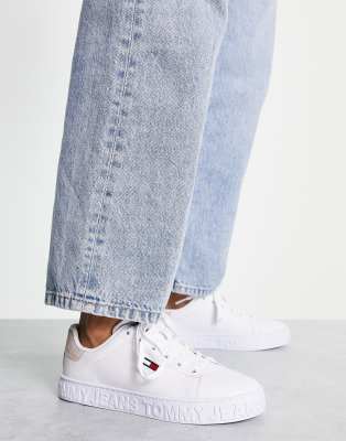 Tommy Jeans leather flag logo sneakers in white - ASOS Price Checker