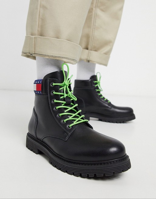 Tommy Jeans leather heritage boot in black