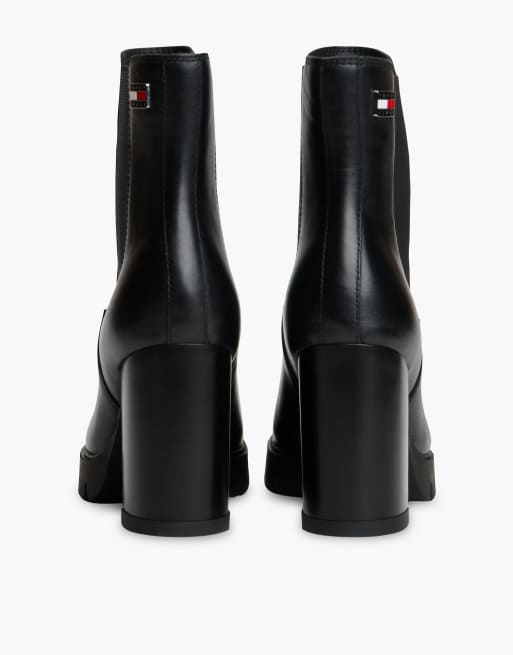 Tommy Jeans Leather high block heel chelsea boots in black, 4 of 7
