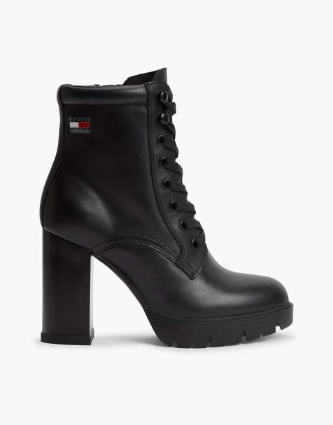 Tommy Jeans Leather high block heel lace-up boots in black - view 1
