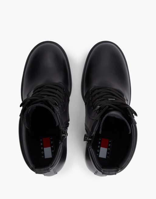 Tommy Jeans Leather high block heel lace-up boots in black, 3 of 7