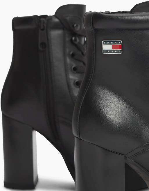 Tommy Jeans Leather high block heel lace-up boots in black, 6 of 7