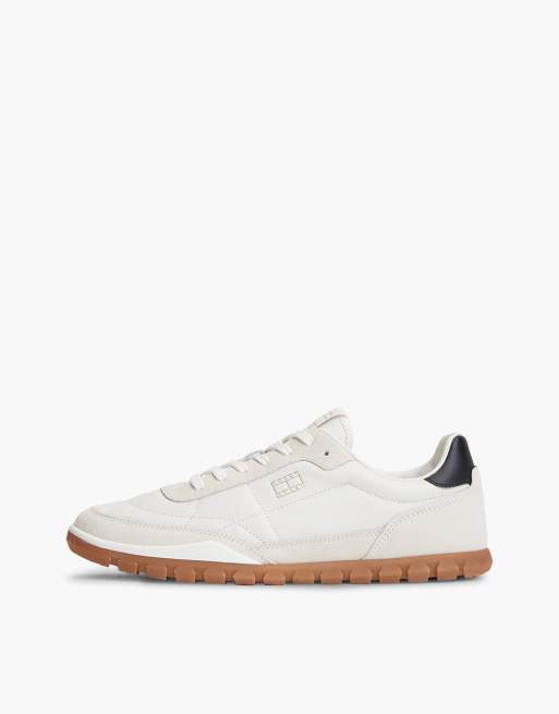 Tommy Jeans Leather mixed texture low profile trainers in white, 7 of 7