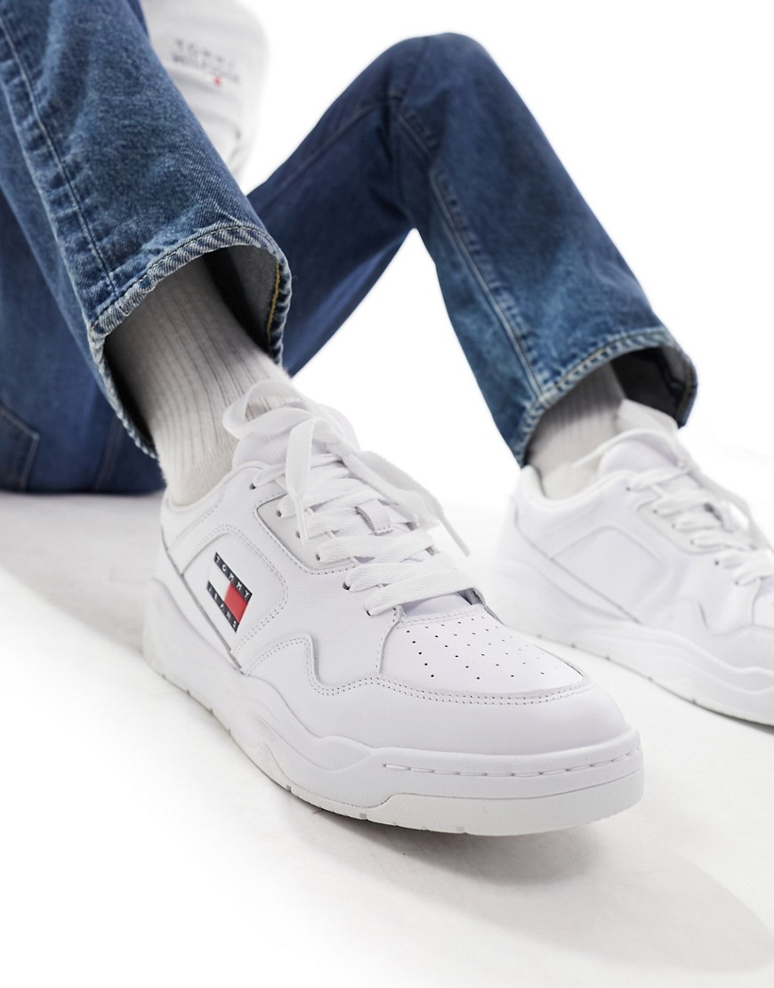 Tommy Jeans leather outsole trainers in white