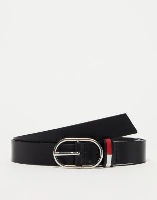 Tommy Jeans leather oval belt in black with silver buckle