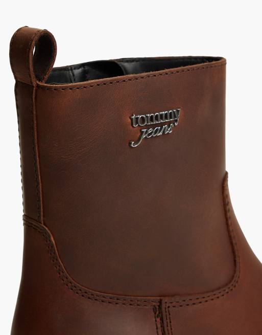 Tommy Jeans Leather soft outsole chelsea boots in sunset rust, 6 of 7