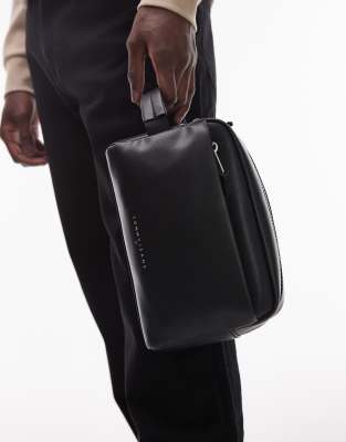 Tommy Jeans Leather Toiletries Bag In Black