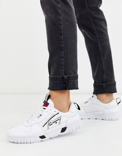 Tommy Jeans leather trainer in white with signature