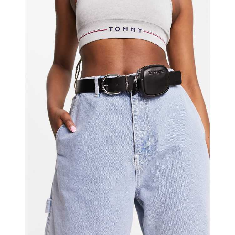 Tommy Jeans leather zip pouch belt in black