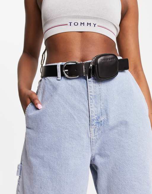 Tommy Jeans leather zip pouch belt in black | ASOS