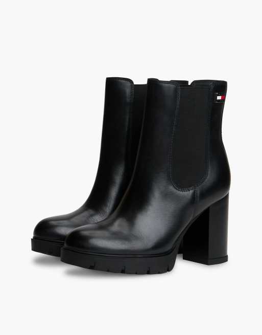 Tommy Jeans Leder-Chelsea-Boots mit hohem Blockabsatz in Schwarz, 2 von 7