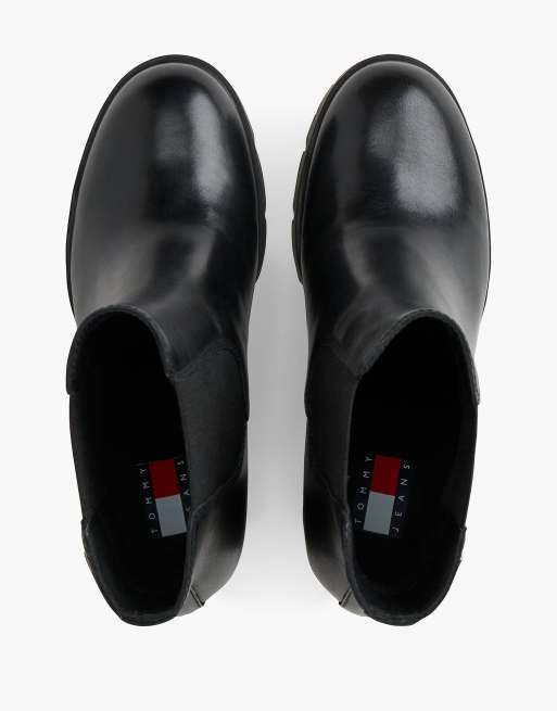 Tommy Jeans Leder-Chelsea-Boots mit hohem Blockabsatz in Schwarz, 3 von 7
